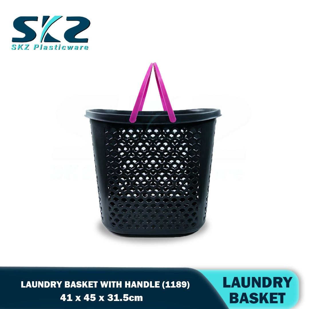 #1189 Laundry plastic basket with handle (Random Color)