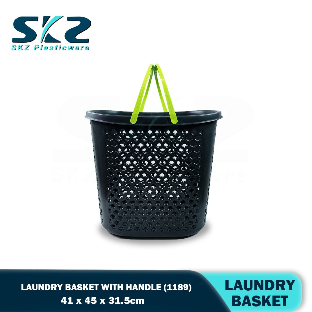 #1189 Laundry plastic basket with handle (Random Color)