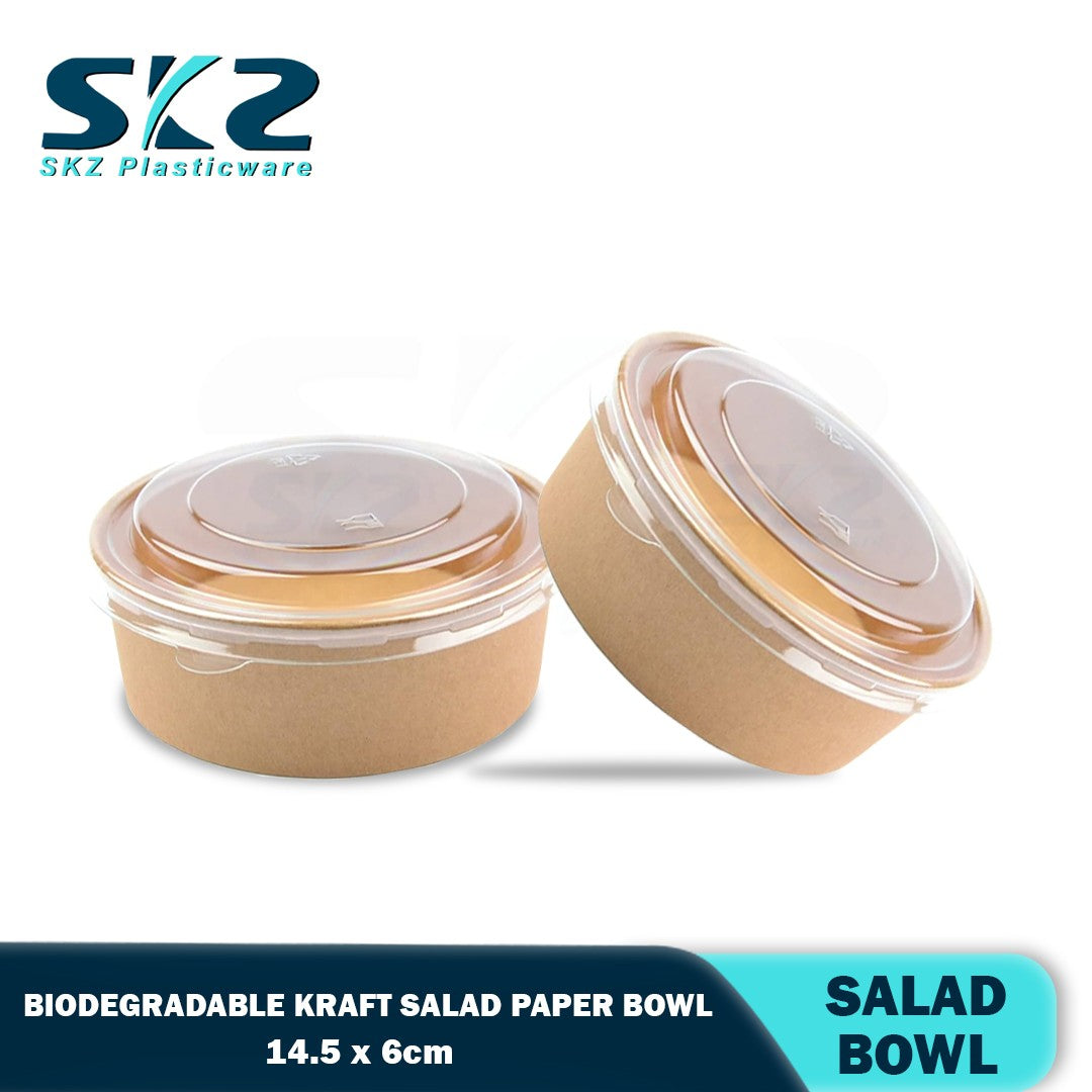 Kraft Salad Bowl 50 Pcs Round Disposable Paper Bowl and Plastic Lid 750ml