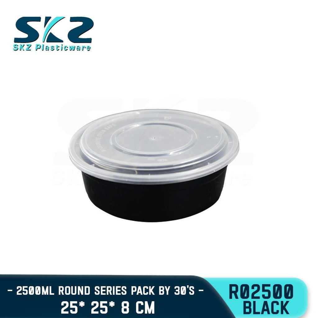 SKZ BLACK CONTAINER ROUND SERIES R02500 2500ml ENVIRONMENTAL FRIENDLY FOOD STORAGE MICROWAVABLE
