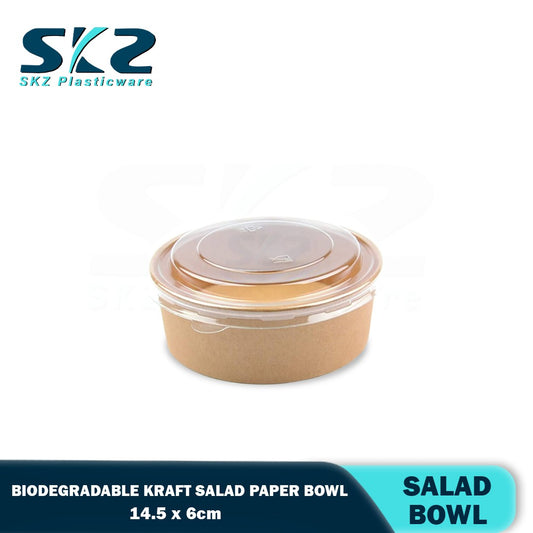 Kraft Salad Bowl 50 Pcs Round Disposable Paper Bowl and Plastic Lid 750ml