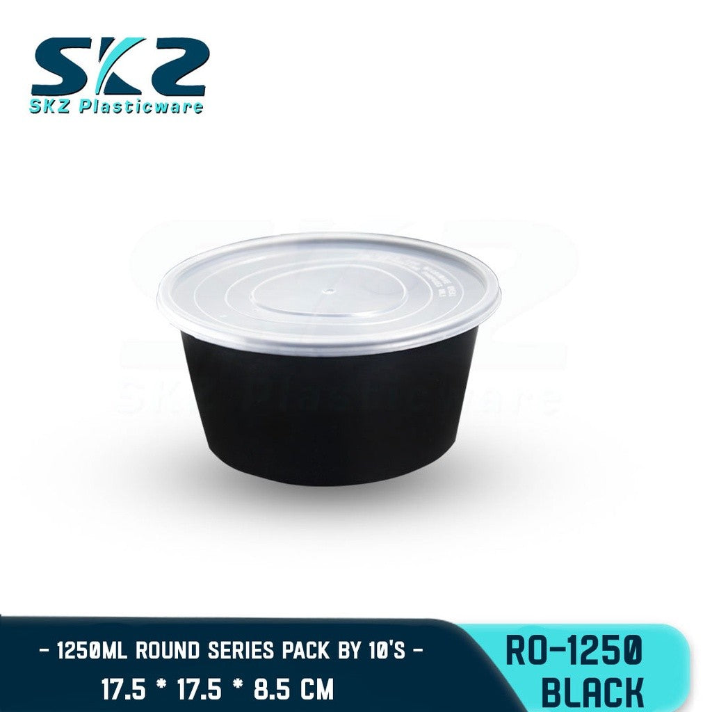 SKZ BLACK CONTAINER ROUND SERIES R01250 1250ml ENVIRONMENTAL FRIENDLY FOOD STORAGE MICROWAVABLE