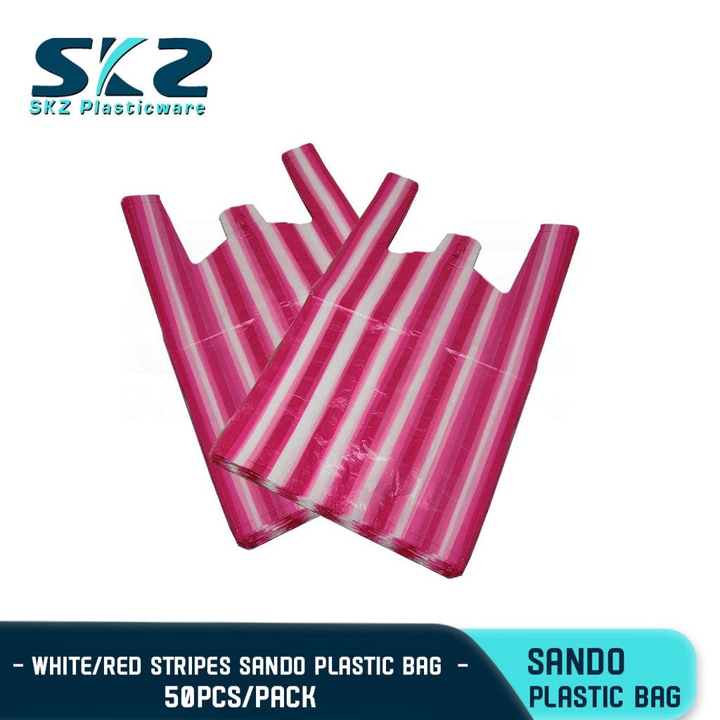 SKZ STRIPE PLASTIC SANDO BAG WHITE/RED PACK BY 50'S