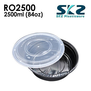 SKZ BLACK CONTAINER ROUND SERIES R02500 2500ml ENVIRONMENTAL FRIENDLY FOOD STORAGE MICROWAVABLE