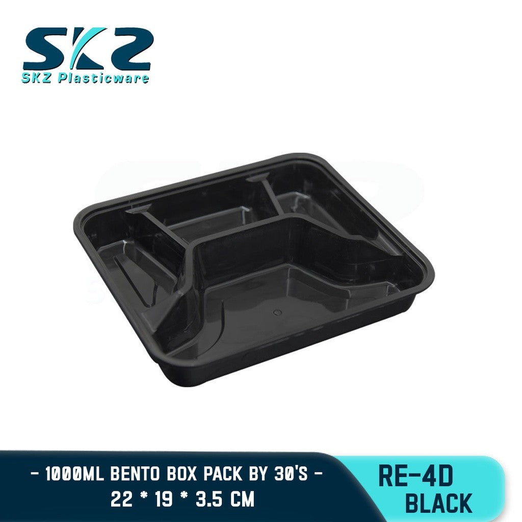 SKZ 4 DIVISION BLACK RECTANGULAR SERIES RE-4D ENVIRONMENTAL FRIENDLY FOOD STORAGE MICROWAVABLE