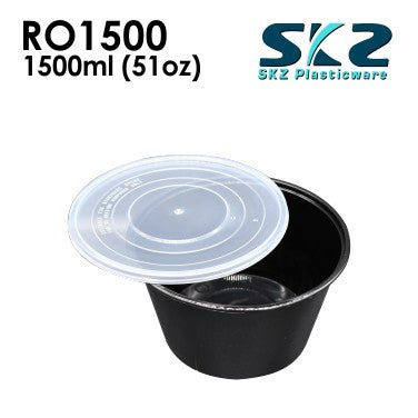 SKZ BLACK CONTAINER ROUND SERIES R01500 1500ml ENVIRONMENTAL FRIENDLY FOOD STORAGE MICROWAVABLE