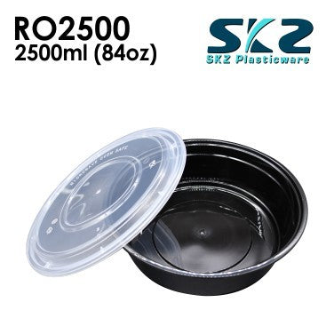 SKZ BLACK CONTAINER ROUND SERIES R02500 2500ml ENVIRONMENTAL FRIENDLY FOOD STORAGE MICROWAVABLE