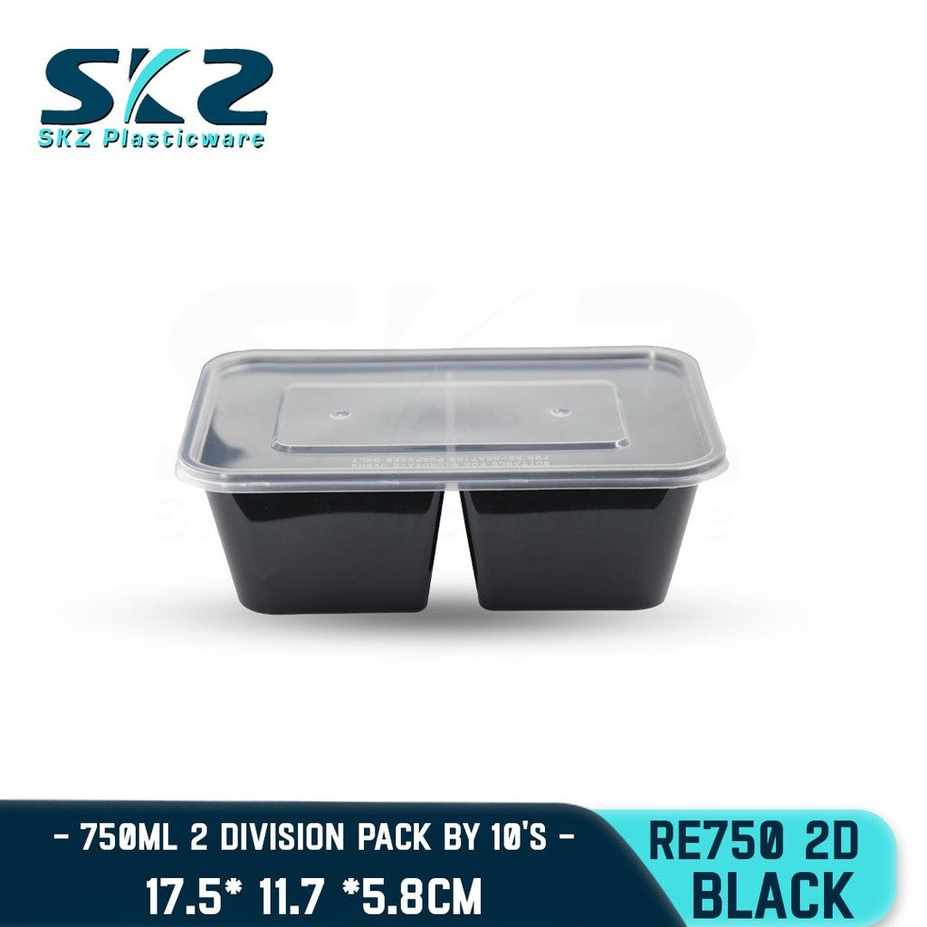 SKZ 2 DIVISION BLACK RECTANGULAR SERIES RE750 2D  ENVIRONMENTAL FRIENDLY FOOD STORAGE MICROWAVABLE