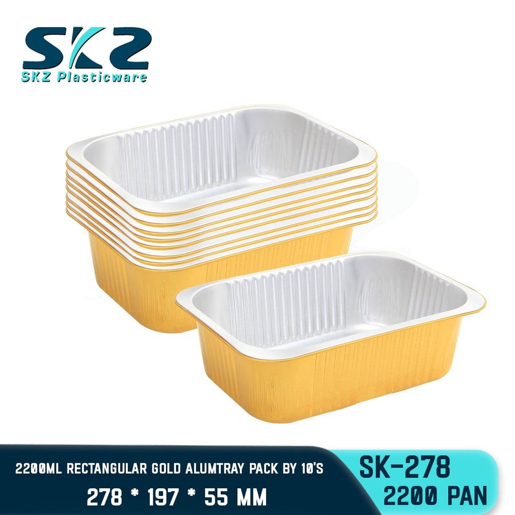 SKZ W/Lid RECTANGULAR GOLD ALUMINUM TRAY [SK-278 2200ml]  ENVIRONMENTAL FRIENDLY FOOD STORAGE