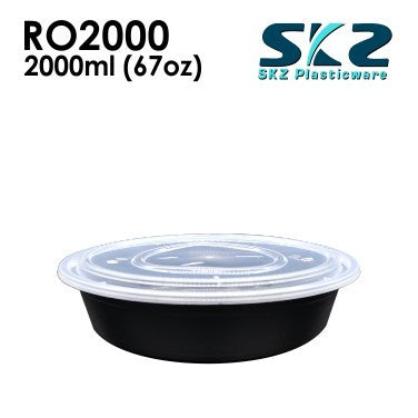 SKZ BLACK CONTAINER ROUND SERIES R02000 2000ml ENVIRONMENTAL FRIENDLY FOOD STORAGE MICROWAVABLE