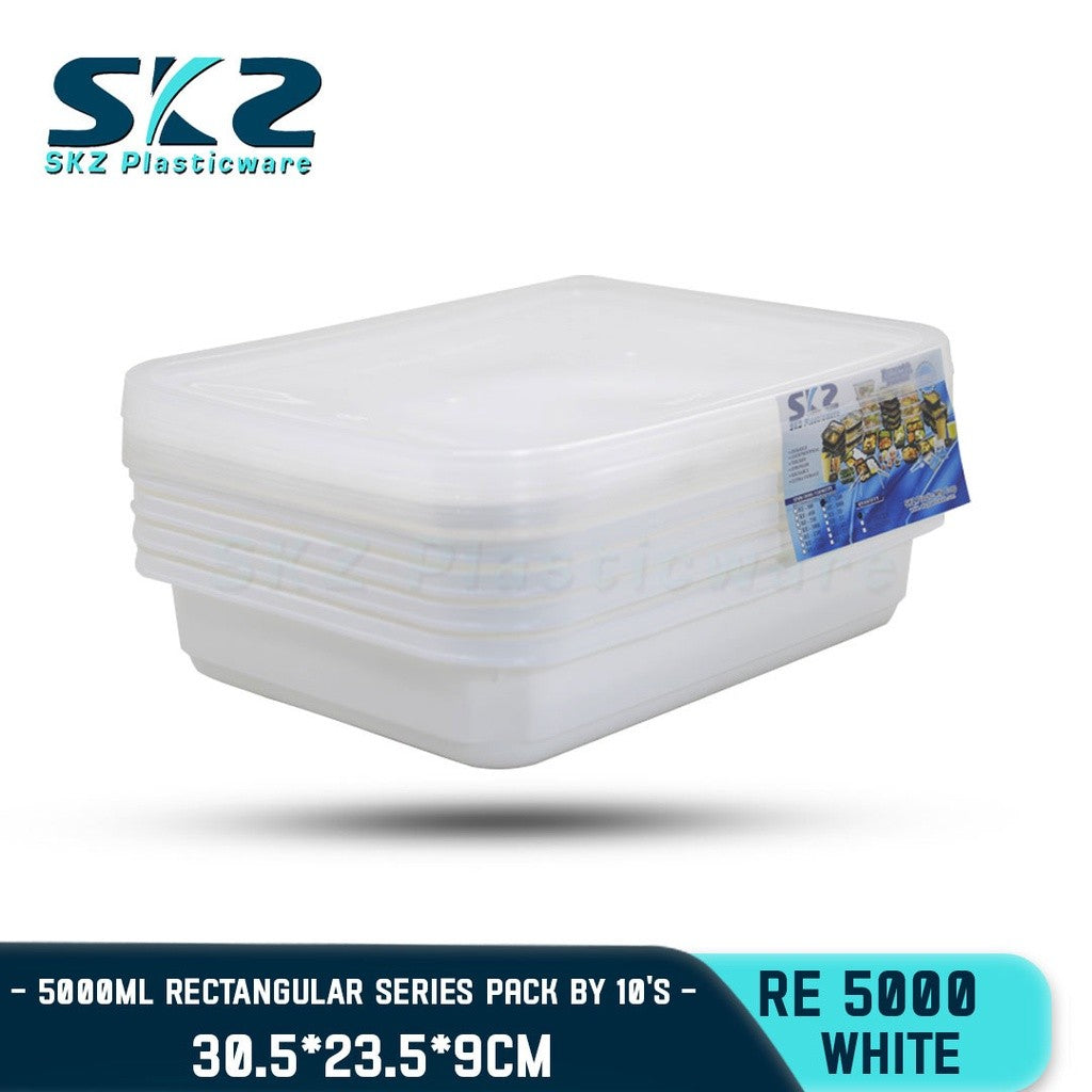 SKZ WHITE PARTY TRAY RECTANGULAR SERIES RE5000 ENVIRONMENTAL FRIENDLY FOOD STORAGE MICROWAVABLE