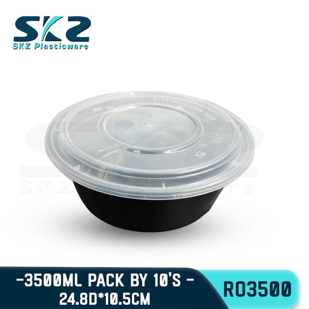 SKZ BLACK CONTAINER ROUND SERIES R03500 3500ml ENVIRONMENTAL FRIENDLY FOOD STORAGE MICROWAVABLE