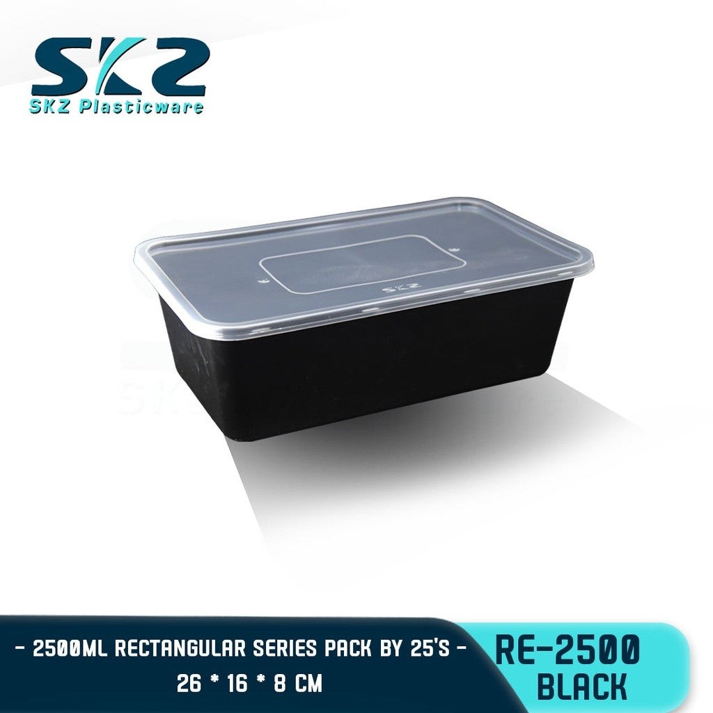 SKZ BLACK CLEAR CONTAINER RECTANGULAR SERIES RE2500 ENVIRONMENTAL FRIENDLY FOOD STORAGE MICROWAVABLE