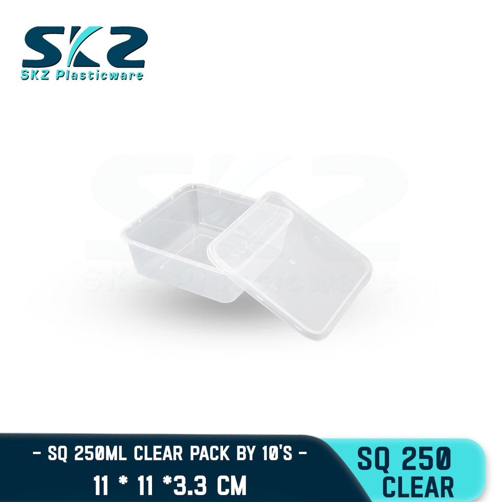 SKZ CLEAR SQUARE CONTAINER SERIES SQ250 250ml ENVIRONMENTAL FRIENDLY FOOD STORAGE MICROWAVABLE