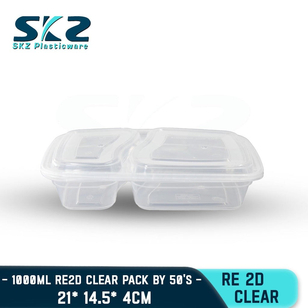 SKZ 2 DIVISION RECTANGULAR SERIES RE 2D CLEAR ENVIRONMENTAL FRIENDLY FOOD STORAGE MICROWAVABLE