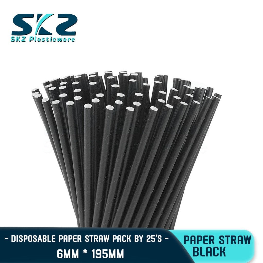 SKZ ECO-FRIENDLY DISPOSABLE PAPER STRAW BLACK 25PCS/PACK