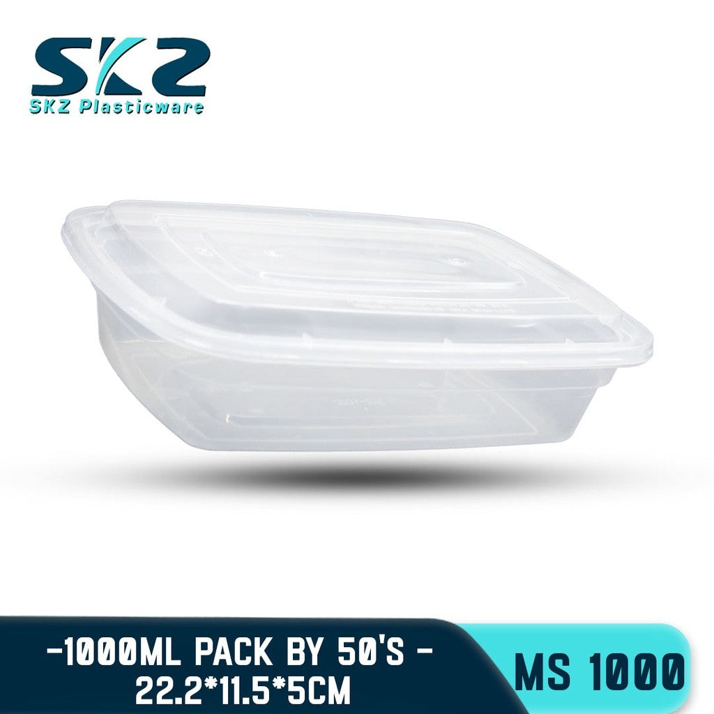 SKZ MS-1000ml MICROWAVABLE CLEAR AND BLACK HIGH QUALITY PLASTIC 50PCS/PACK