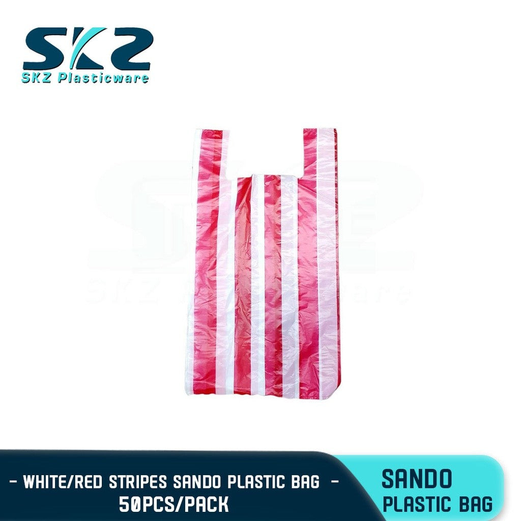 SKZ STRIPE PLASTIC SANDO BAG WHITE/RED PACK BY 50'S