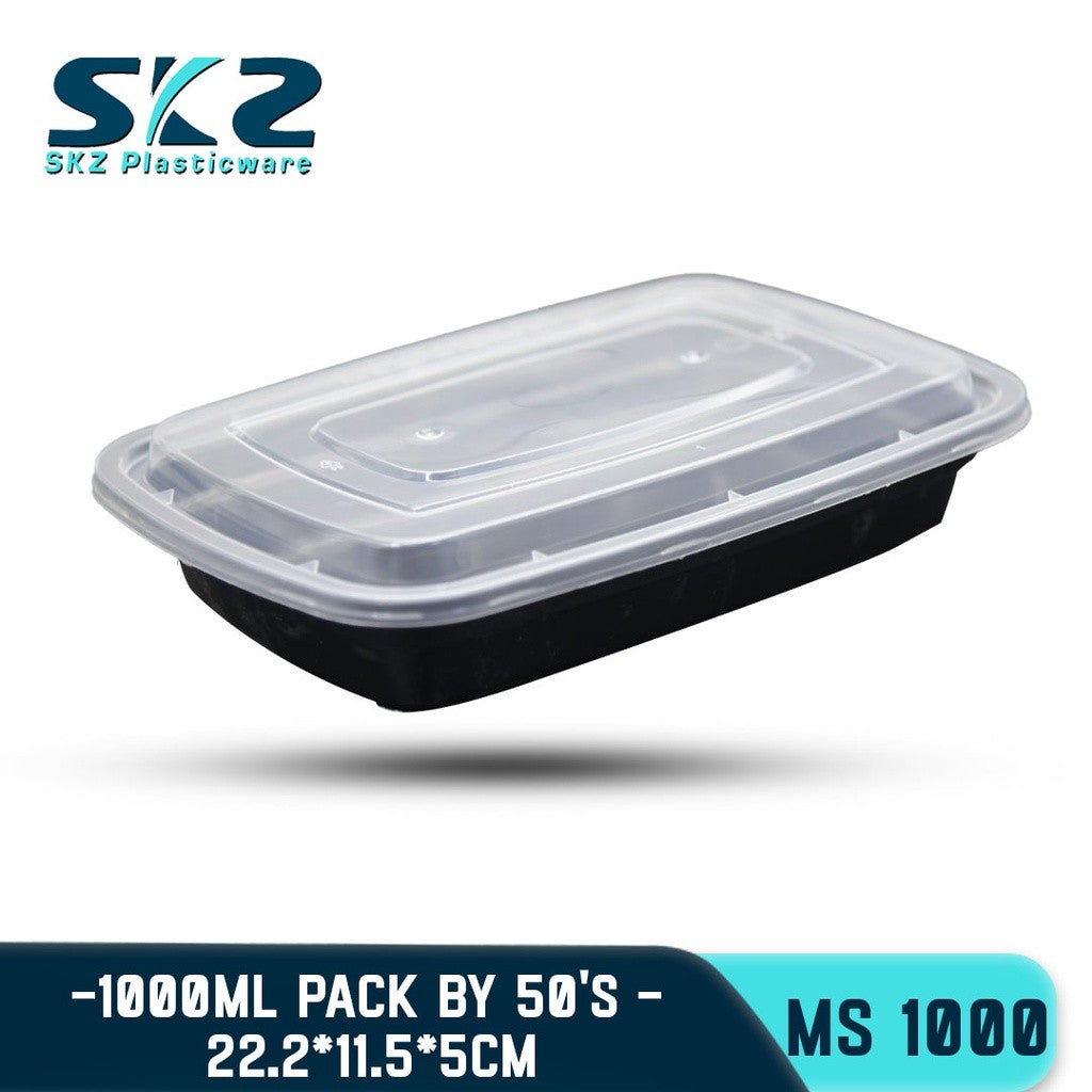 SKZ MS-1000ml MICROWAVABLE CLEAR AND BLACK HIGH QUALITY PLASTIC 50PCS/PACK