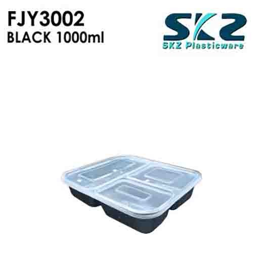 NEW (FYJ-3002) BLACK CONTAINER 3DIVISION SERIES 3500ML ENVIRONMENTAL FRIENDLY FOOD STORAGE MICROWAV