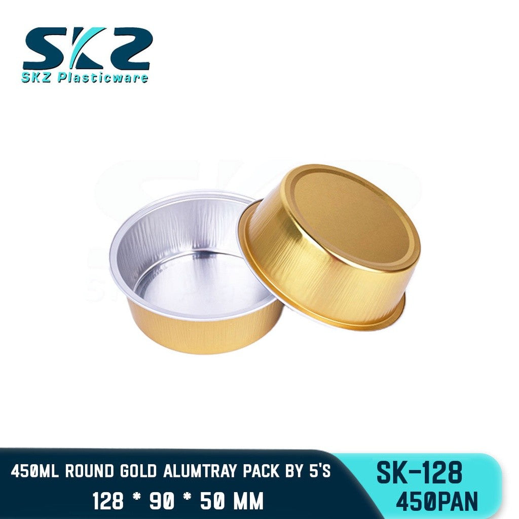 SKZ W/Lid ROUND GOLD ALUMINUM PAN [SK-128 450ml]  DISPOSABLE ENVIRONMENTAL FRIENDLY FOOD STORAGE