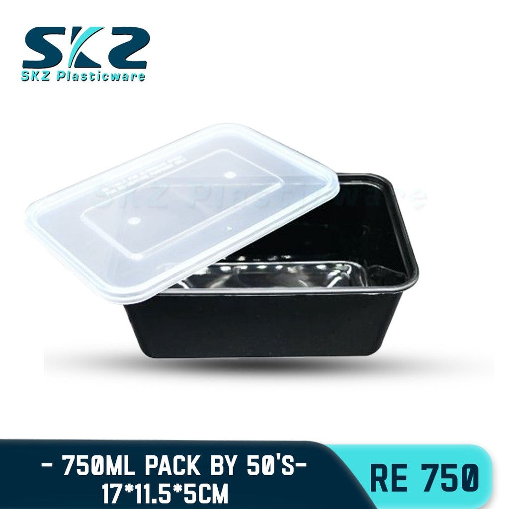 SKZ BLACK CONTAINER RECTANGULAR SERIES RE750 750ml ENVIRONMENTAL FRIENDLY FOOD STORAGE MICROWAVABLE