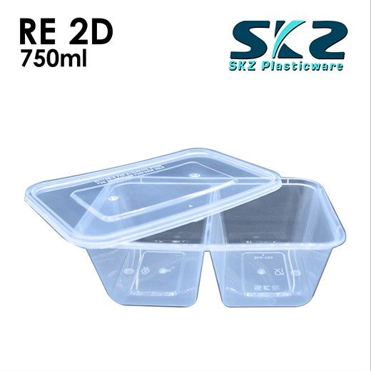 SKZ CLEAR CONTAINER 2 DIVISION SERIES RE750 2D ENVIRONMENTAL FRIENDLY FOOD STORAGE MICROWAVABLE