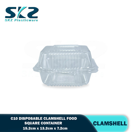 C10 Clear Square Clamshell Food or Pastry Container