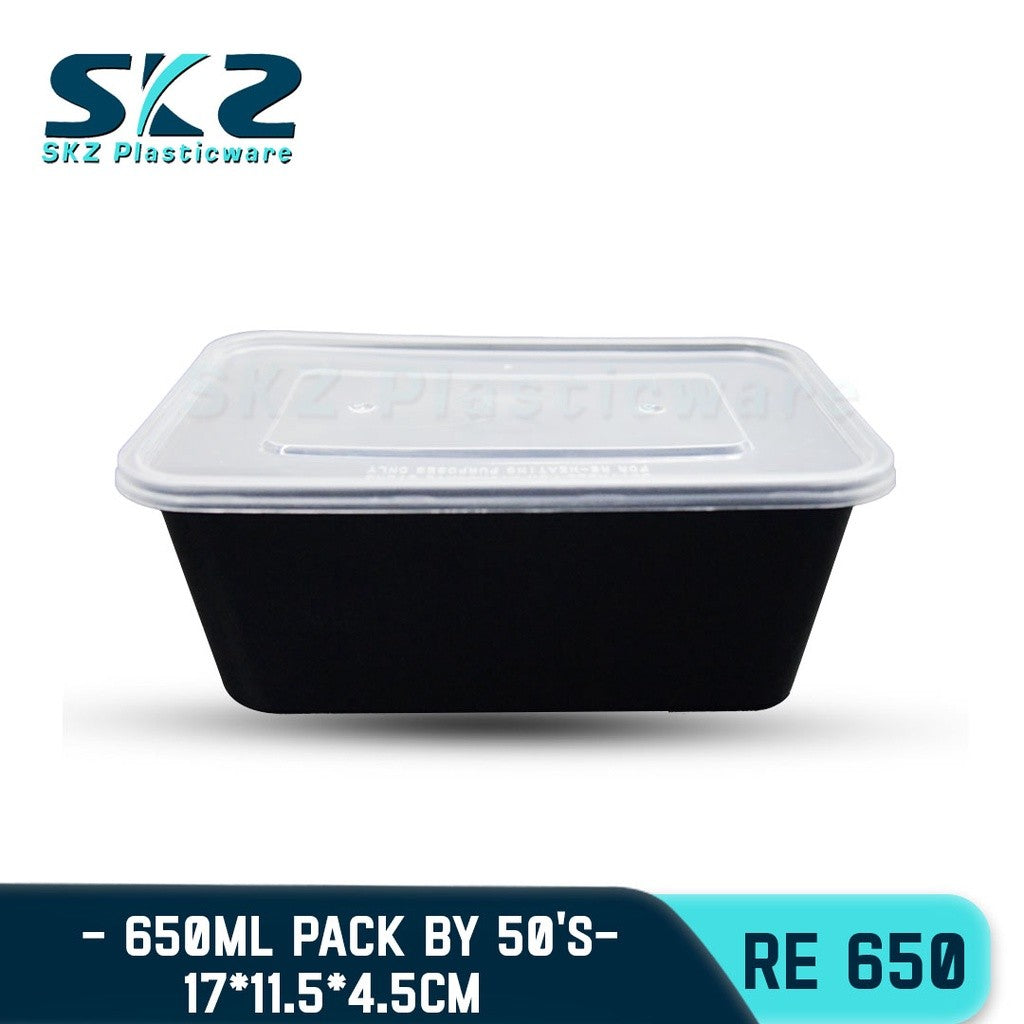 SKZ BLACK CONTAINER RECTANGULAR SERIES RE650 650ml ENVIRONMENTAL FRIENDLY FOOD STORAGE MICROWAVABLE