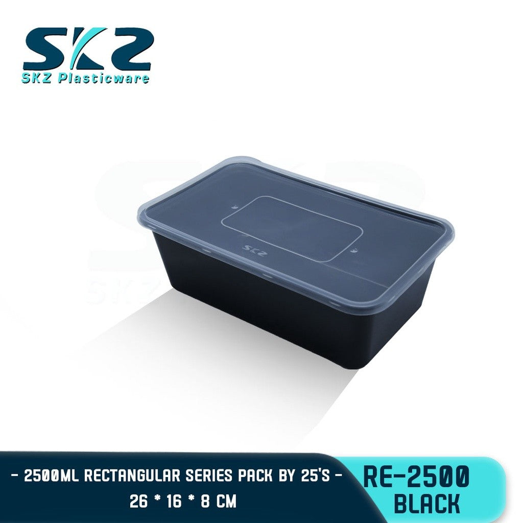 SKZ BLACK CLEAR CONTAINER RECTANGULAR SERIES RE2500 ENVIRONMENTAL FRIENDLY FOOD STORAGE MICROWAVABLE