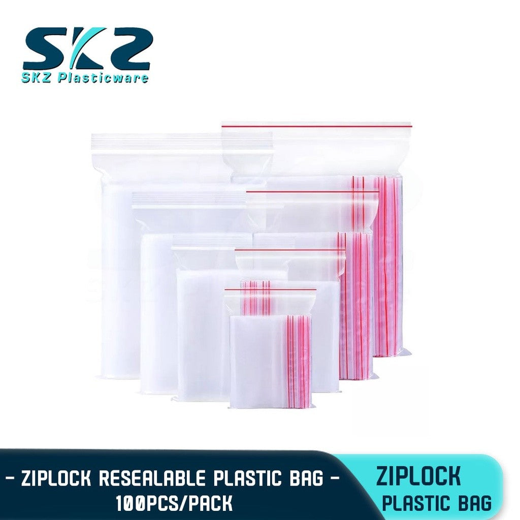 SKZ ZIPLOCK RESEALABLE PLASTIC BAG TRANSPARENT PACK BY 100'S