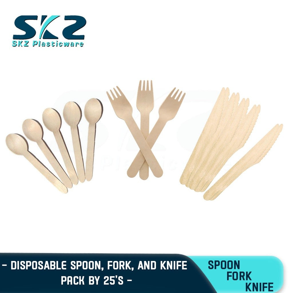 SKZ DISPOSABLE WOODEN SPOON, FORK, AND KNIFE 25-50PCS/PACK
