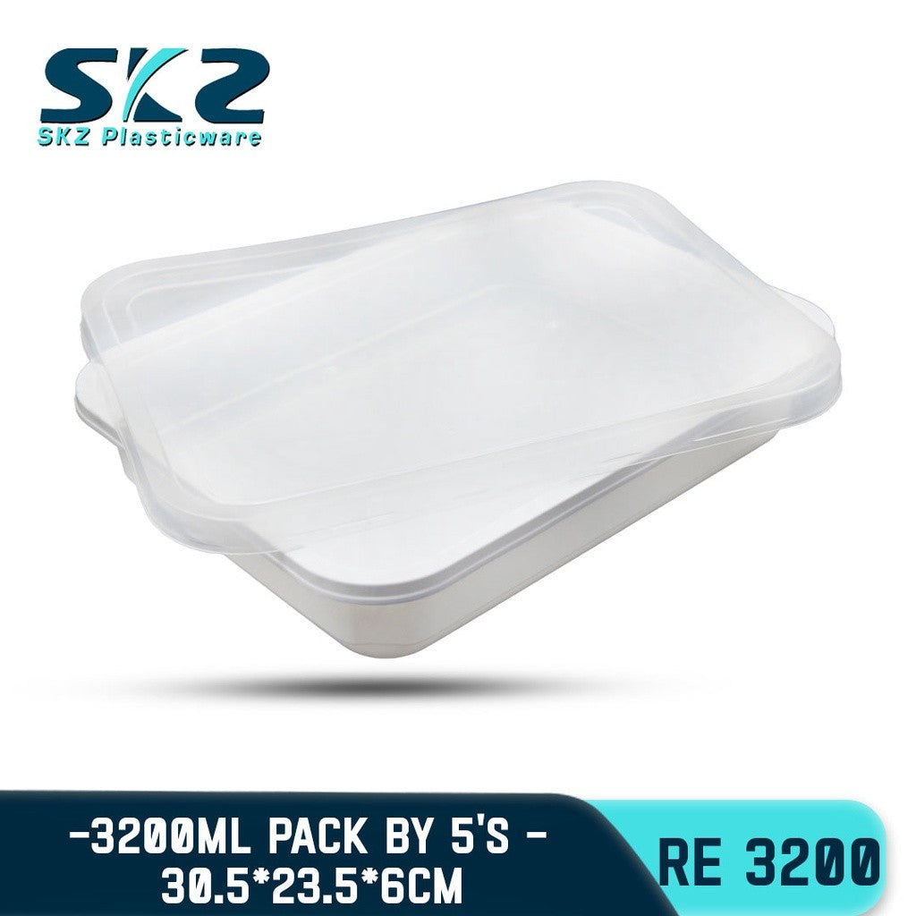 SKZ WHITE PARTY TRAY RECTANGULAR SERIES RE3200 ENVIRONMENTAL FRIENDLY FOOD STORAGE MICROWAVABLE