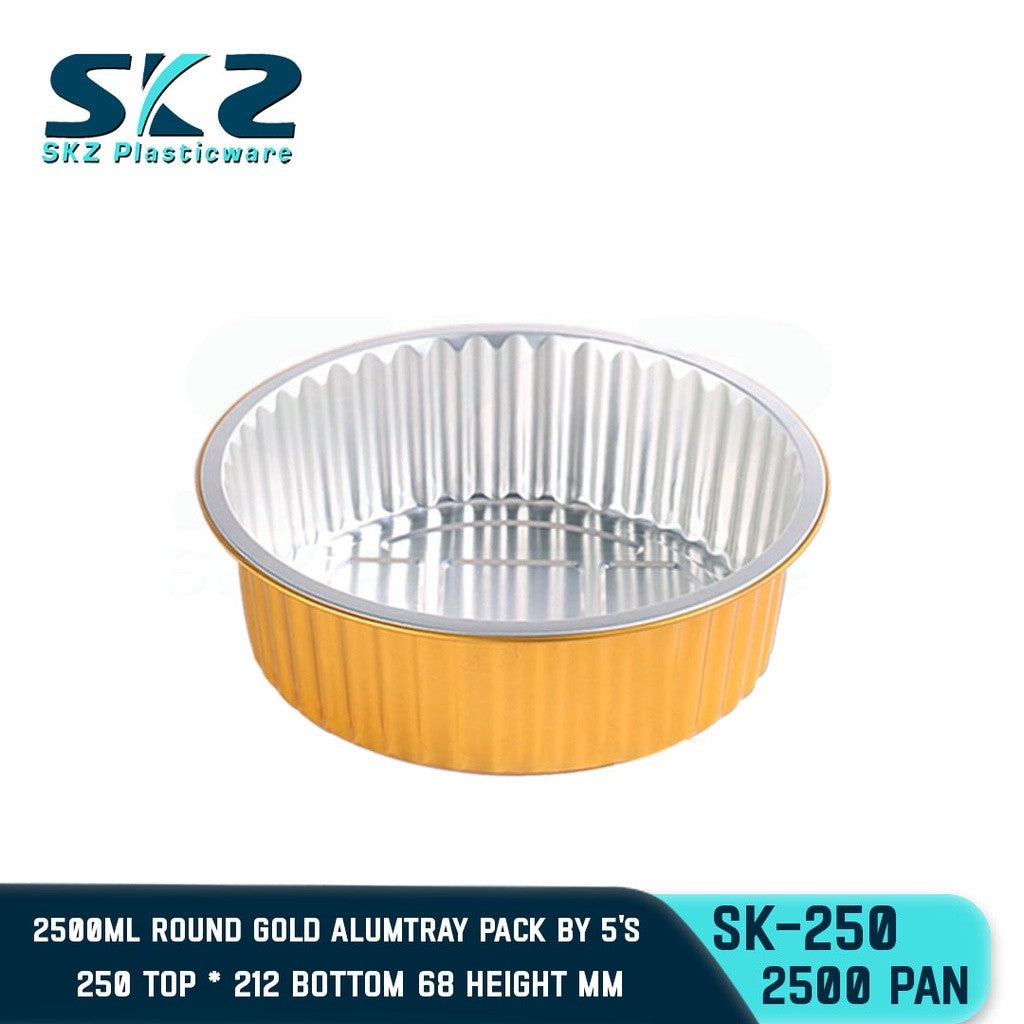 SKZ W/Lid ROUND GOLD ALUMINUM PAN [SK-250 2000ml]  DISPOSABLE ENVIRONMENTAL FRIENDLY FOOD STORAGE