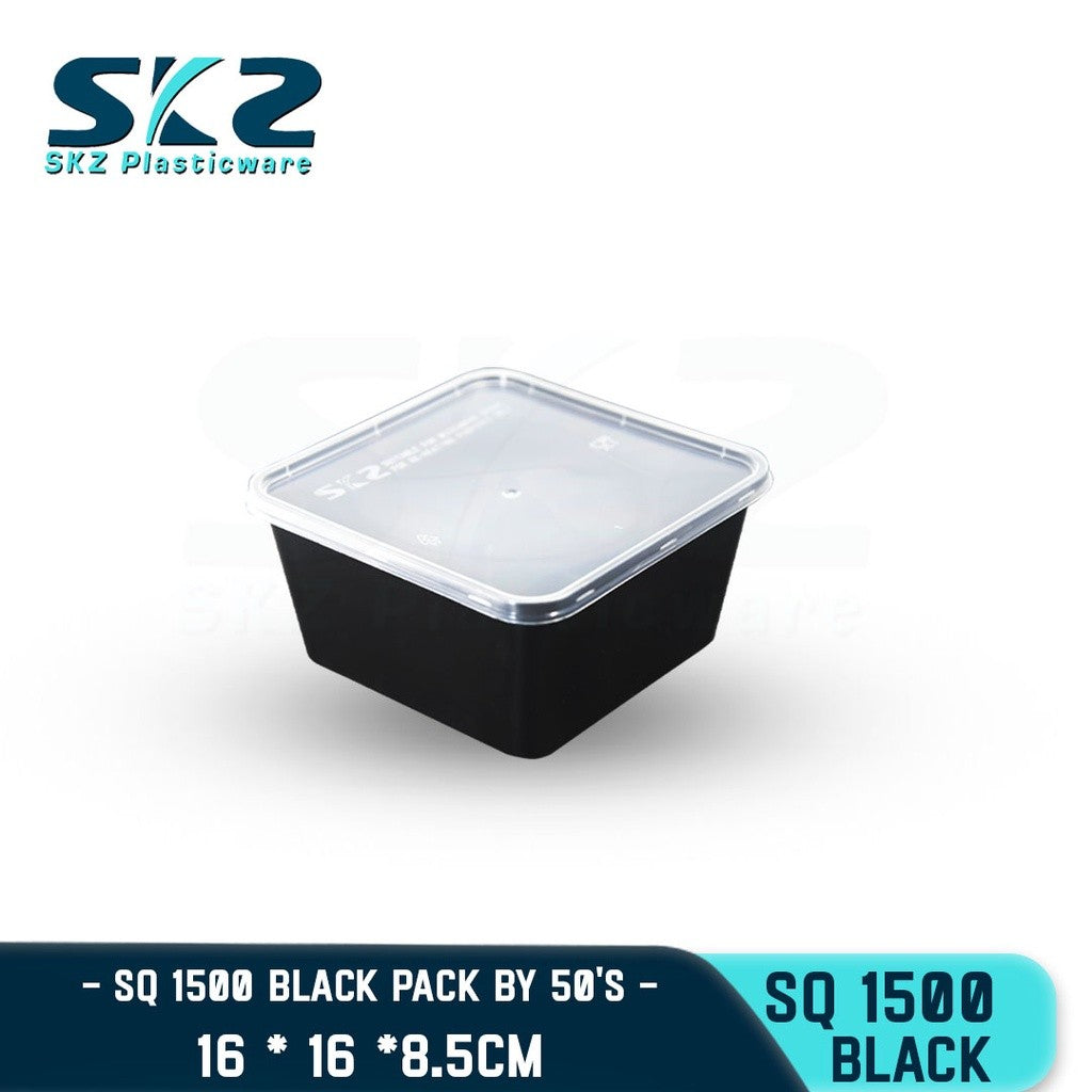 SKZ 1BOX BLACK AND CLEAR SQUARE SERIES [SQ-1500] ENVIRONMENTAL FRIENDLY FOOD STORAGE MICROWAVABLE
