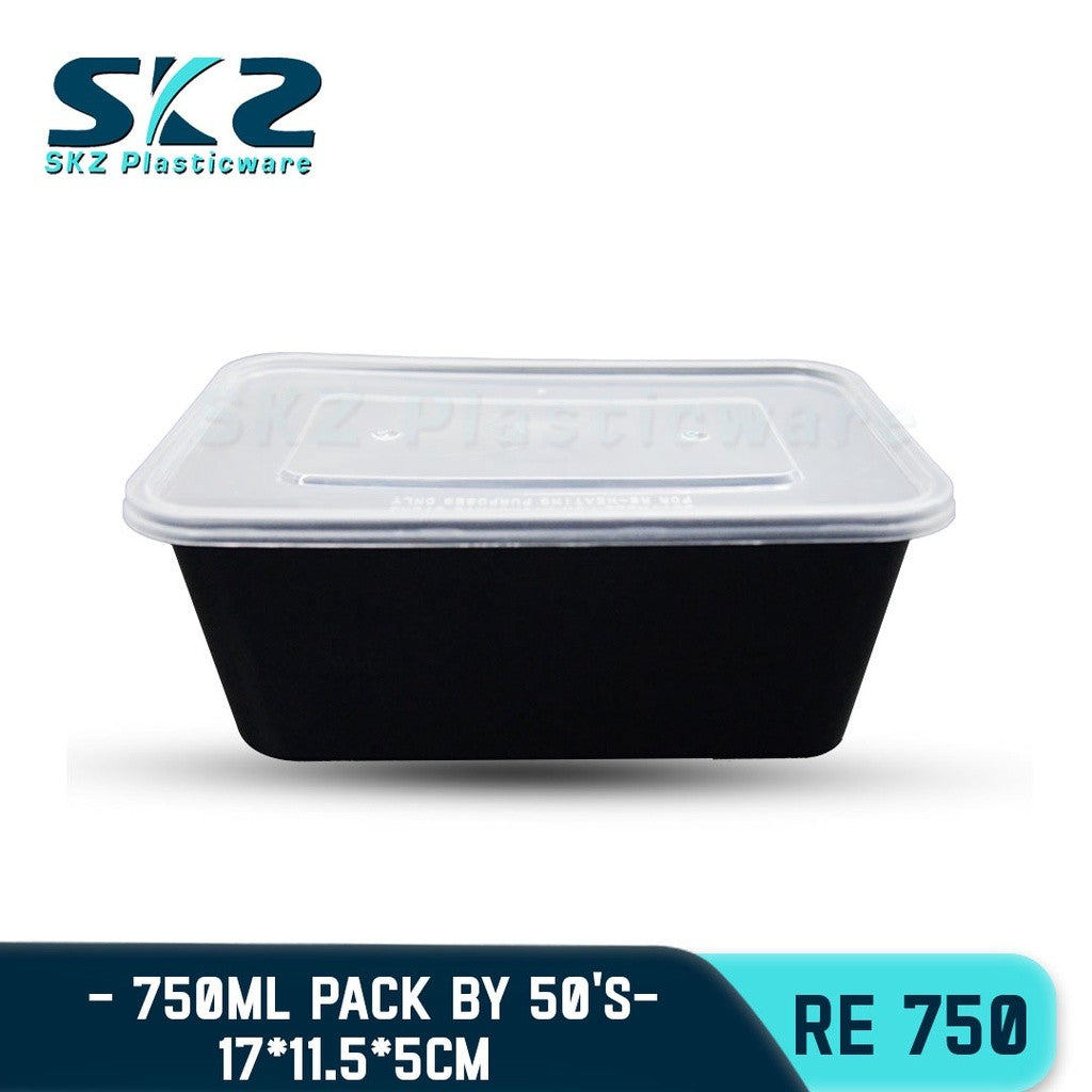 SKZ BLACK CONTAINER RECTANGULAR SERIES RE750 750ml ENVIRONMENTAL FRIENDLY FOOD STORAGE MICROWAVABLE