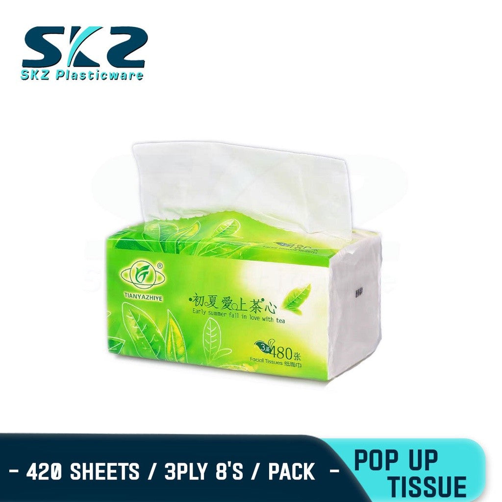 SKZ POP UP FACIAL TISSUE PAPER TOWEL 3-PLY FOR 420 SHEETS (8 PACKS)