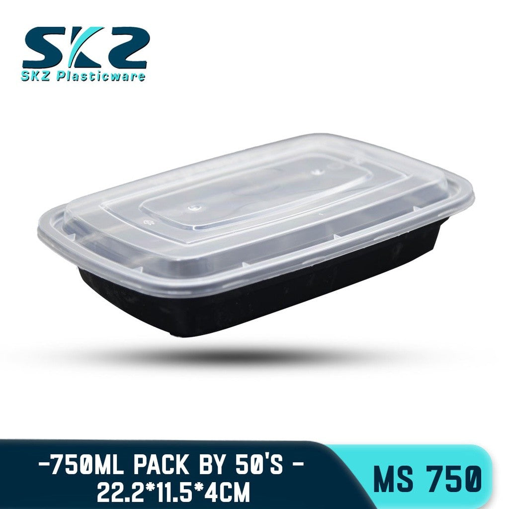 SKZ MS-750ml MICROWAVABLE  CLEAR AND BLACK HIGH QUALITY PLASTIC 50PCS/PACK