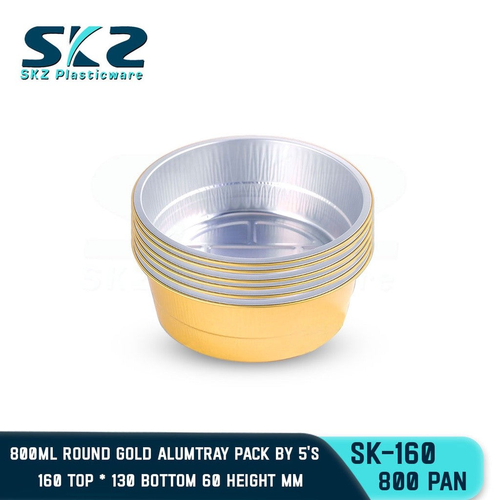 SKZ W/Lid ROUND GOLD ALUMINUM PAN  [SK-160 800ml]  ENVIRONMENTAL FRIENDLY FOOD STORAGE