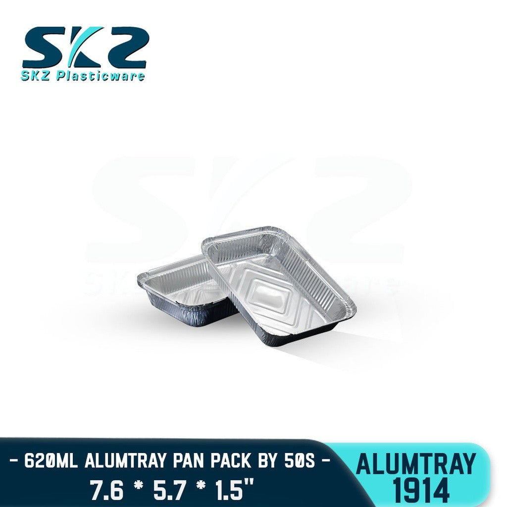 SKZ ALUMINUM FOIL TRAY 620ML [1914] RECTANGULAR ALUMTRAY WITH LID 10PCS/PACK