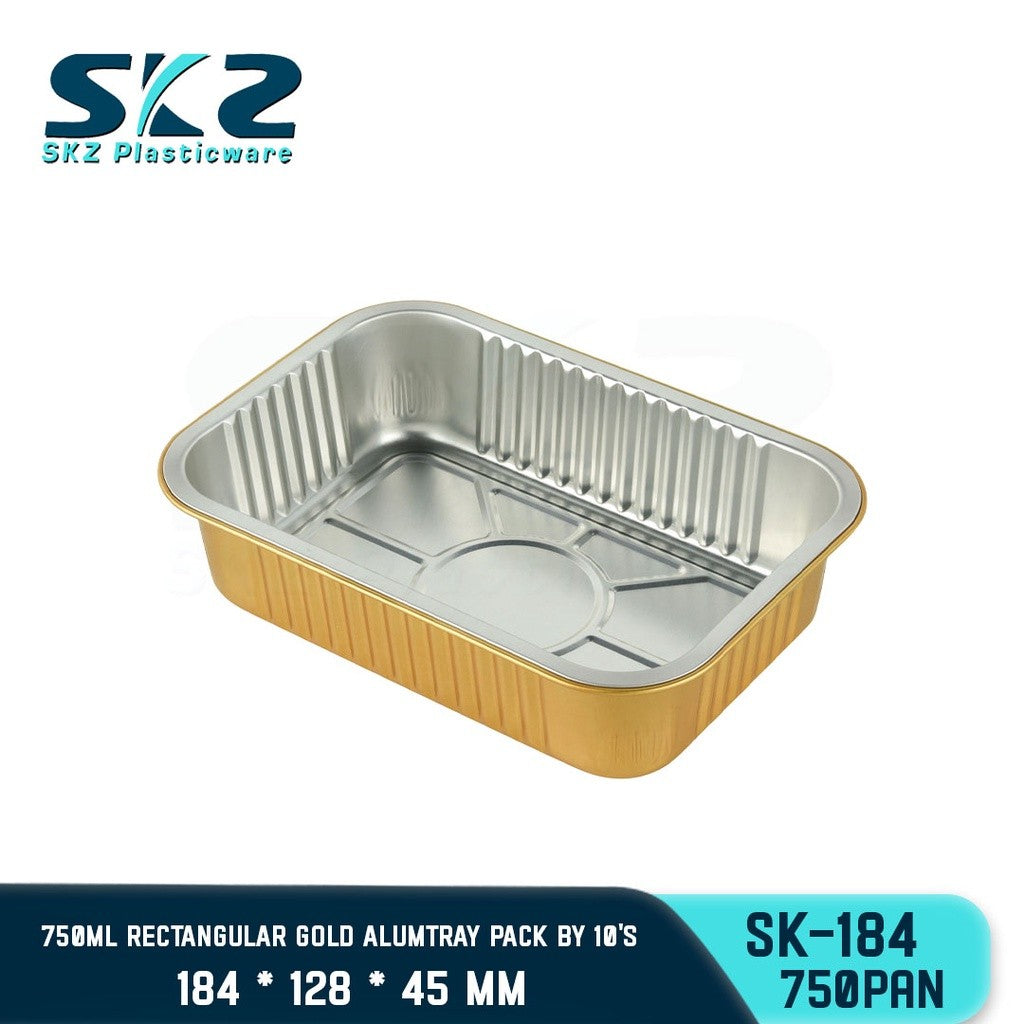 SKZ W/Lid RECTANGULAR GOLD ALUMINUM TRAY [SK-184 750ml]  ENVIRONMENTAL FRIENDLY FOOD STORAGE