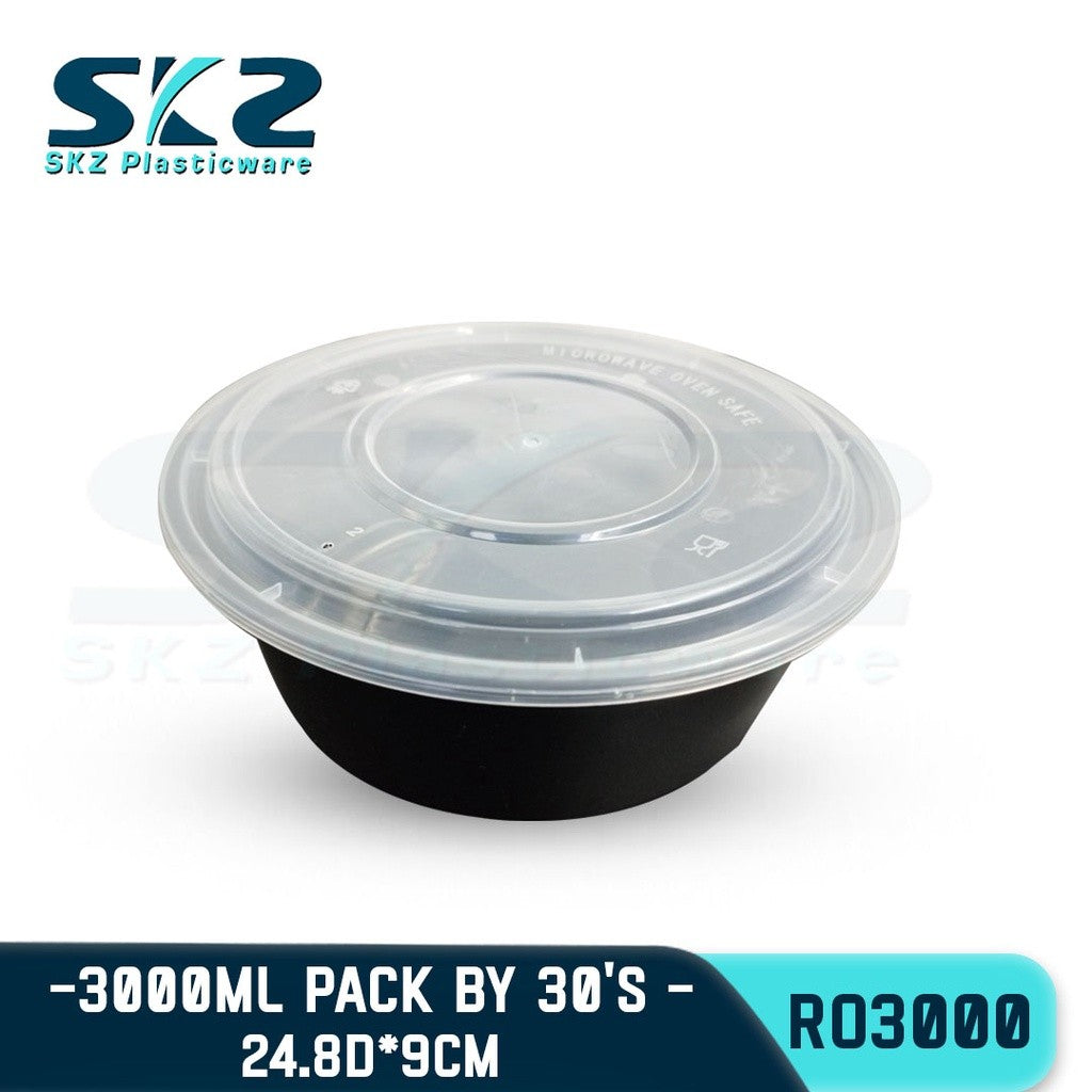 SKZ BLACK CONTAINER ROUND SERIES R03000 3000ml ENVIRONMENTAL FRIENDLY FOOD STORAGE MICROWAVABLE