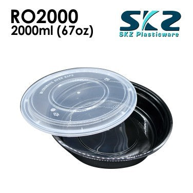 SKZ BLACK CONTAINER ROUND SERIES R02000 2000ml ENVIRONMENTAL FRIENDLY FOOD STORAGE MICROWAVABLE