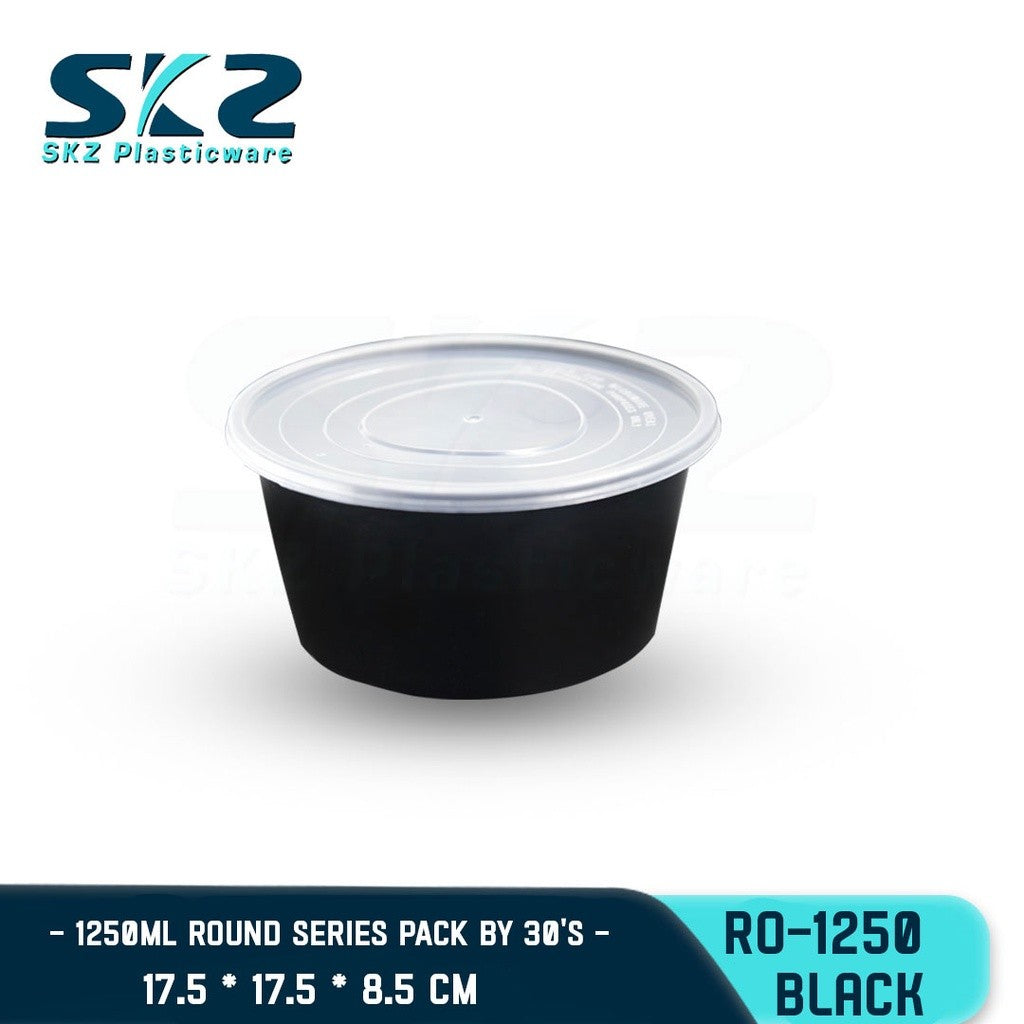 SKZ BLACK CONTAINER ROUND SERIES R01250 1250ml ENVIRONMENTAL FRIENDLY FOOD STORAGE MICROWAVABLE