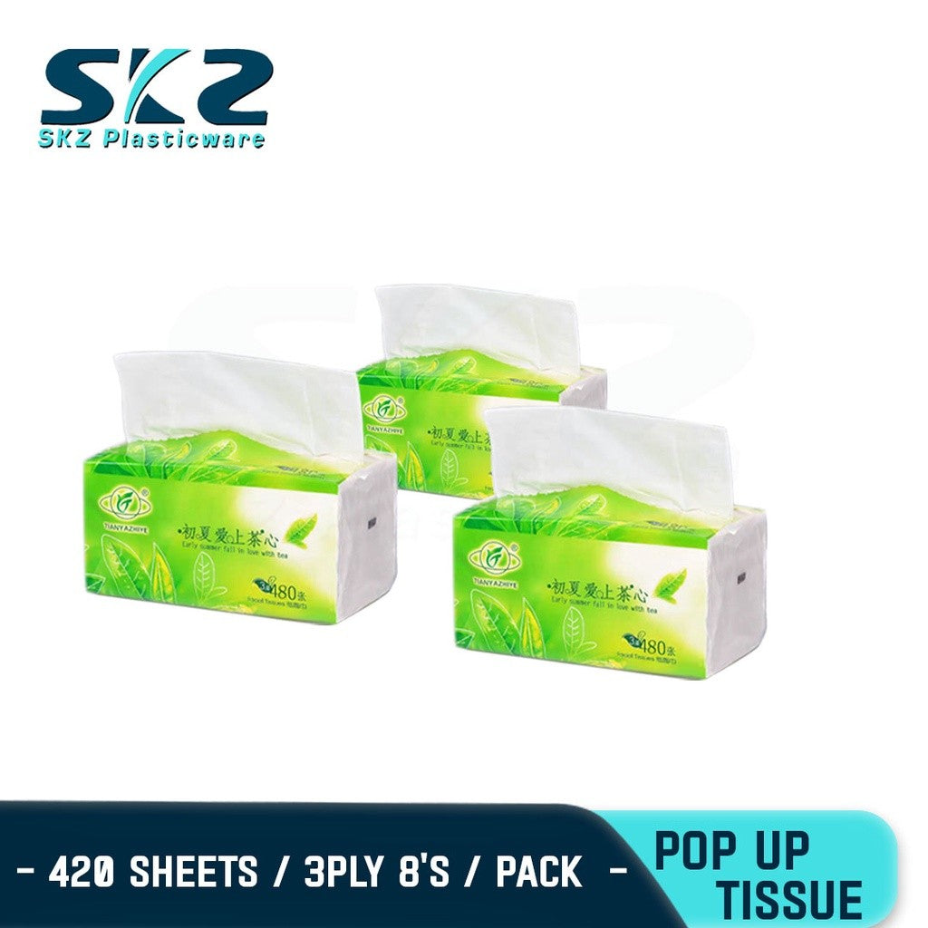 SKZ POP UP FACIAL TISSUE PAPER TOWEL 3-PLY FOR 420 SHEETS (8 PACKS)