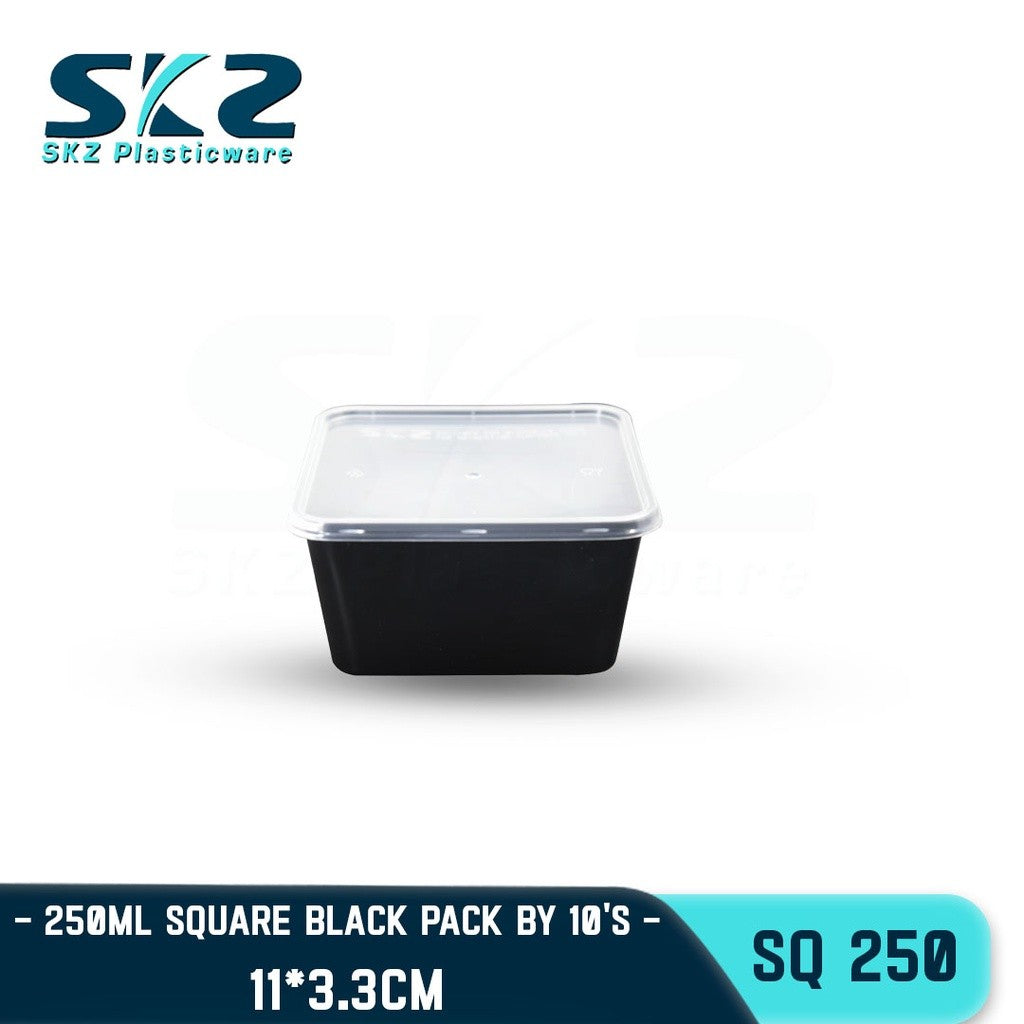 SKZ 1BOX BLACK AND CLEAR SQUARE SERIES [SQ-250] ENVIRONMENTAL FRIENDLY FOOD STORAGE MICROWAVABLE