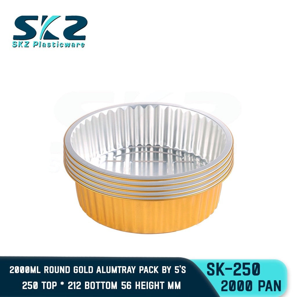 SKZ ROUND GOLD ALUMINUM PAN [SK-250 2000ml]  DISPOSABLE ENVIRONMENTAL FRIENDLY FOOD STORAGE