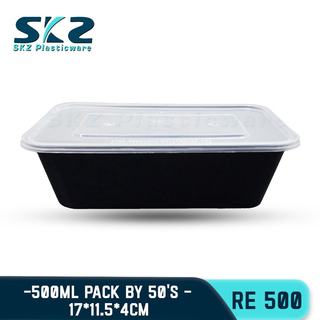 SKZ BLACK CONTAINER RECTANGULAR SERIES RE500 500ML ENVIRONMENTAL FRIENDLY FOOD STORAGE MICROWAVABLE