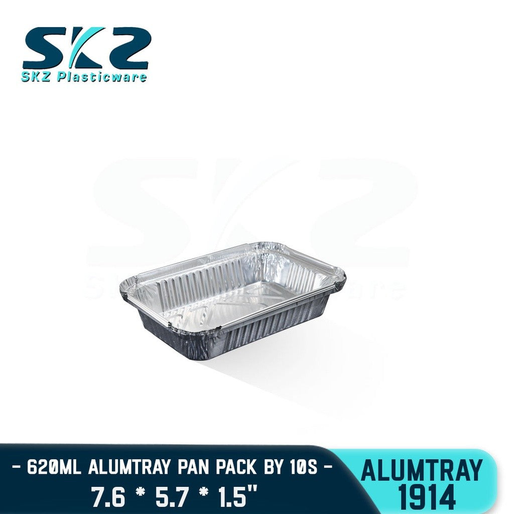SKZ ALUMINUM FOIL TRAY 620ML [1914] RECTANGULAR ALUMTRAY WITH LID 10PCS/PACK
