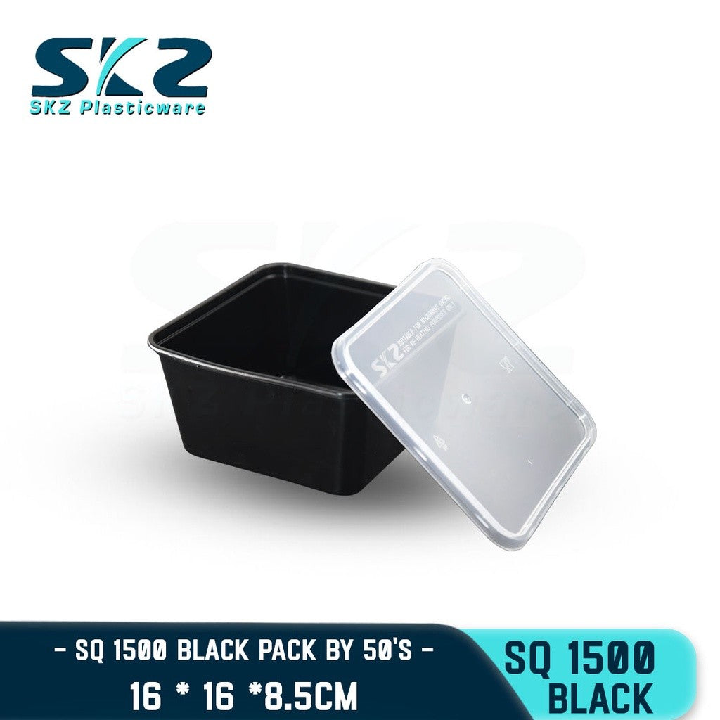 SKZ BLACK SQUARE CONTAINER SERIES SQ1500 1500ml ENVIRONMENTAL FRIENDLY FOOD STORAGE MICROWAVABLE